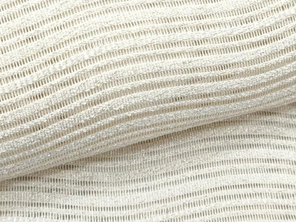 平和屋着物＊夏物　八寸名古屋帯　絽綴れ　よろけ縞　練色　銀糸　正絹　逸品　CABI5780fb