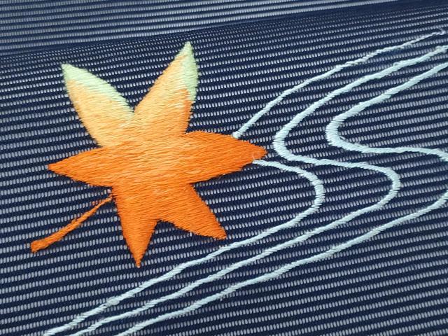 平和屋着物＊夏物　九寸開き名古屋帯　刺繍　流水楓文　正絹　逸品　CABI5804fb