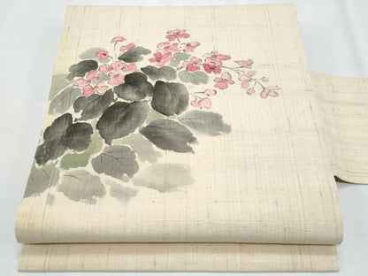 平和屋着物＊夏物　九寸名古屋帯　手描き　紬地　草花文　正絹　逸品　CABI5811fb