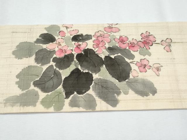 平和屋着物＊夏物　九寸名古屋帯　手描き　紬地　草花文　正絹　逸品　CABI5811fb