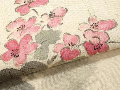 平和屋着物＊夏物　九寸名古屋帯　手描き　紬地　草花文　正絹　逸品　CABI5811fb