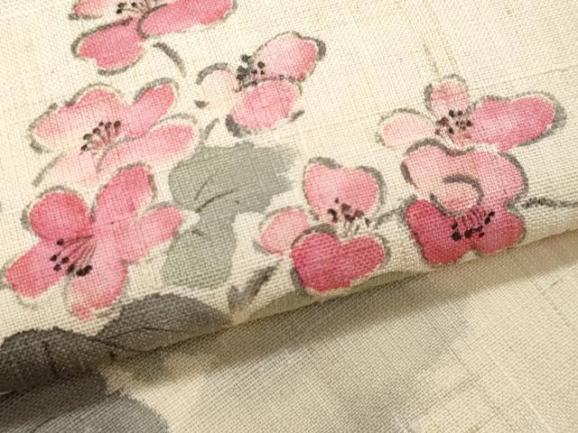 平和屋着物＊夏物　九寸名古屋帯　手描き　紬地　草花文　正絹　逸品　CABI5811fb