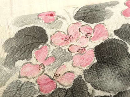 平和屋着物＊夏物　九寸名古屋帯　手描き　紬地　草花文　正絹　逸品　CABI5811fb