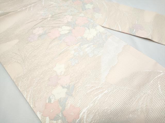平和屋着物＊夏物　九寸名古屋帯　枝花文　銀糸　正絹　逸品　CABI5813fb