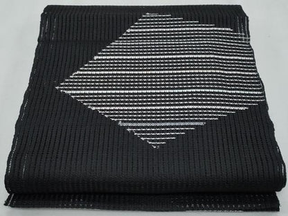 平和屋着物＊夏物　八寸名古屋帯　幾何学文　黒地　銀糸　正絹　逸品　CABI5815fb