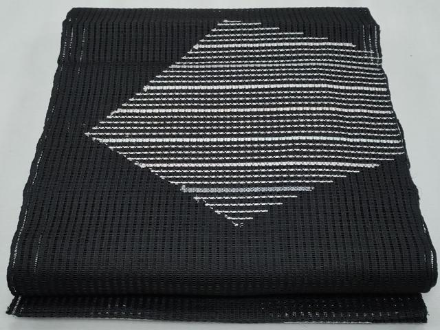 平和屋着物＊夏物　八寸名古屋帯　幾何学文　黒地　銀糸　正絹　逸品　CABI5815fb