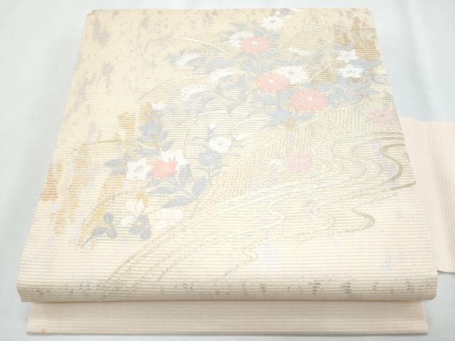 平和屋着物＊夏物　九寸名古屋帯　流水枝花文　金銀糸　正絹　逸品　CABI5817fb