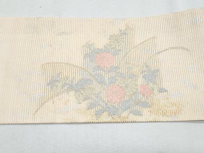平和屋着物＊夏物　九寸名古屋帯　流水枝花文　金銀糸　正絹　逸品　CABI5817fb