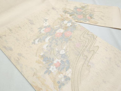 平和屋着物＊夏物　九寸名古屋帯　流水枝花文　金銀糸　正絹　逸品　CABI5817fb