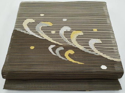 平和屋着物＊夏物　八寸名古屋帯　絽綴れ　立波文　金銀糸　正絹　逸品　CABI5819fb