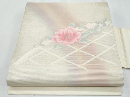 平和屋着物＊夏物　九寸名古屋帯　籬草花文　銀糸　正絹　逸品　CABI5822fb