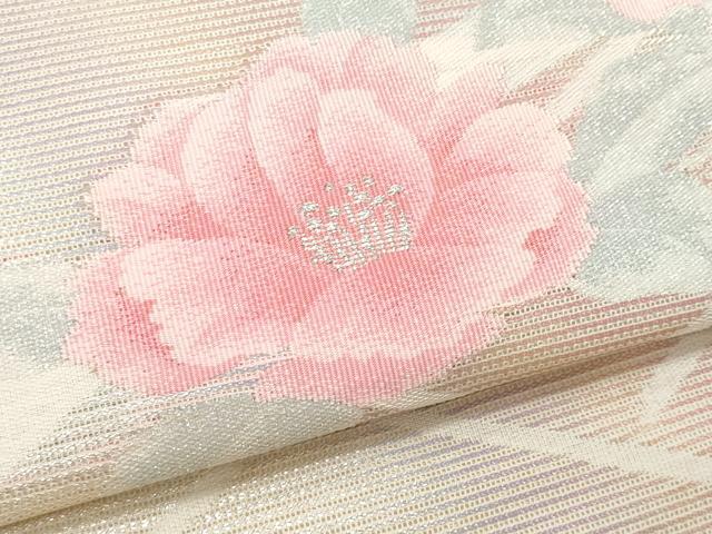 平和屋着物＊夏物　九寸名古屋帯　籬草花文　銀糸　正絹　逸品　CABI5822fb