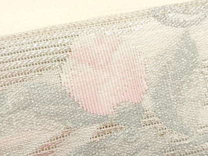 平和屋着物＊夏物　九寸名古屋帯　籬草花文　銀糸　正絹　逸品　CABI5822fb