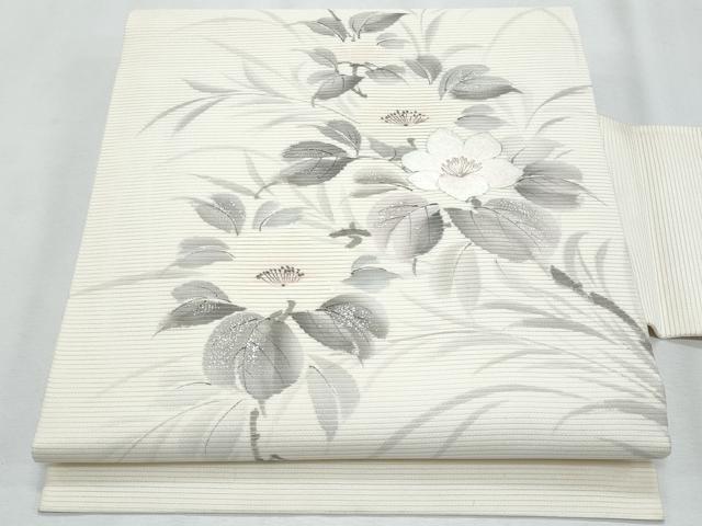 平和屋着物＊夏物　九寸名古屋帯　作家物　手描き　刺繍　枝花文　銀糸　正絹　逸品　CABI5823fb