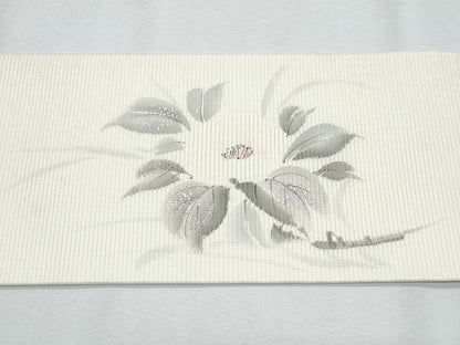 平和屋着物＊夏物　九寸名古屋帯　作家物　手描き　刺繍　枝花文　銀糸　正絹　逸品　CABI5823fb
