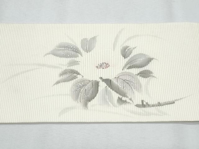 平和屋着物＊夏物　九寸名古屋帯　作家物　手描き　刺繍　枝花文　銀糸　正絹　逸品　CABI5823fb