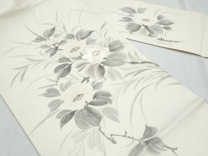 平和屋着物＊夏物　九寸名古屋帯　作家物　手描き　刺繍　枝花文　銀糸　正絹　逸品　CABI5823fb