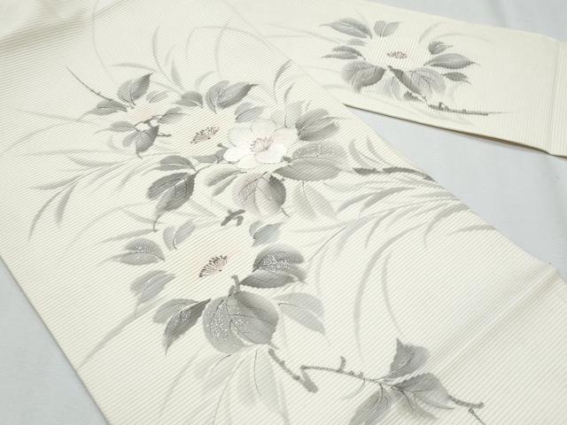 平和屋着物＊夏物　九寸名古屋帯　作家物　手描き　刺繍　枝花文　銀糸　正絹　逸品　CABI5823fb