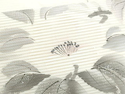 平和屋着物＊夏物　九寸名古屋帯　作家物　手描き　刺繍　枝花文　銀糸　正絹　逸品　CABI5823fb