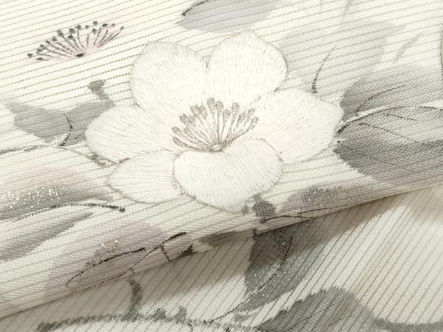 平和屋着物＊夏物　九寸名古屋帯　作家物　手描き　刺繍　枝花文　銀糸　正絹　逸品　CABI5823fb