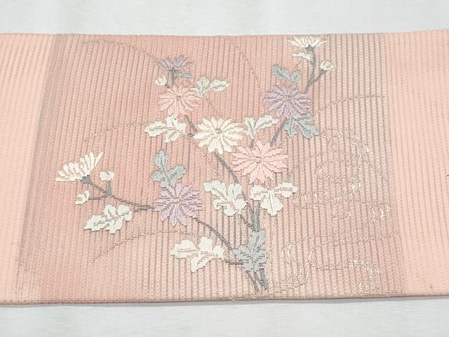 平和屋着物＊夏物　九寸名古屋帯　唐織　流水枝菊文　銀糸　CABI5828fb