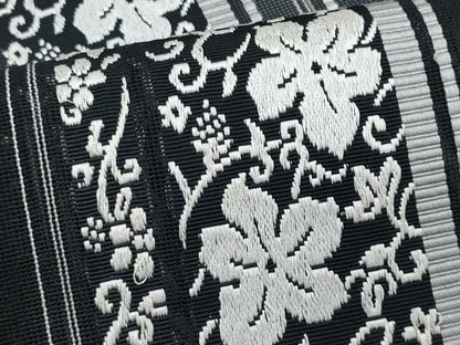 平和屋着物＊夏物　八寸名古屋帯　博多織　花唐草間道　黒地　CABI5830fb