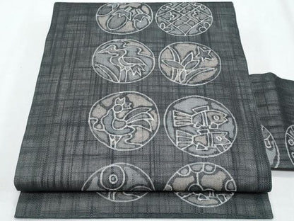 平和屋着物＊夏物　九寸名古屋帯　型染め　動物丸文　正絹　逸品　CABI5834fb