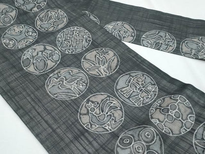 平和屋着物＊夏物　九寸名古屋帯　型染め　動物丸文　正絹　逸品　CABI5834fb