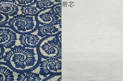 平和屋着物＊夏物　全通柄　九寸名古屋帯　藍　型染め　唐草文　麻　逸品　CABI5864fb