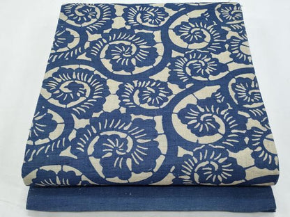 平和屋着物＊夏物　全通柄　九寸名古屋帯　藍　型染め　唐草文　麻　逸品　CABI5864fb