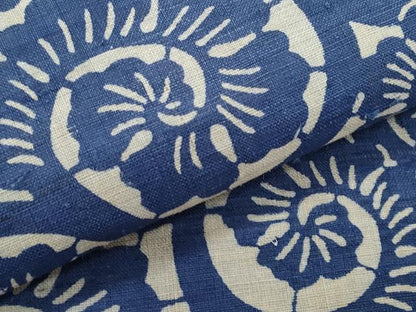 平和屋着物＊夏物　全通柄　九寸名古屋帯　藍　型染め　唐草文　麻　逸品　CABI5864fb