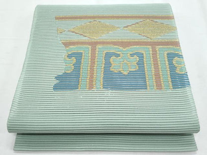平和屋着物＊夏物　九寸名古屋帯　絽綴れ　幾何学文様　金糸　正絹　逸品　CABI5873fb