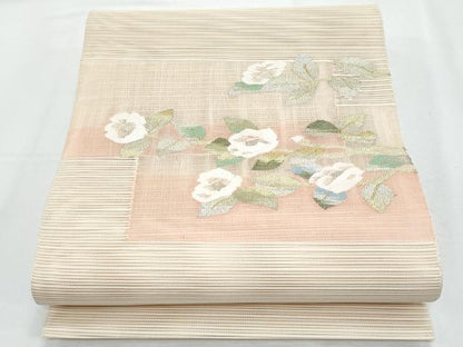 平和屋着物＊夏物　八寸名古屋帯　絽綴れ　枝椿　金銀糸　正絹　逸品　CABI5876fb