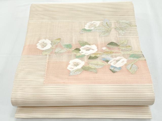平和屋着物＊夏物　八寸名古屋帯　絽綴れ　枝椿　金銀糸　正絹　逸品　CABI5876fb