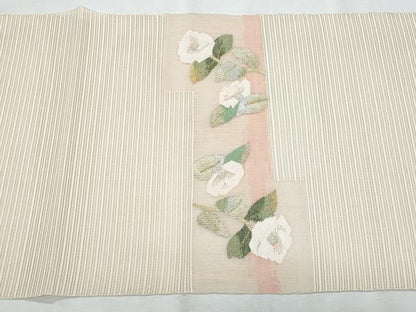 平和屋着物＊夏物　八寸名古屋帯　絽綴れ　枝椿　金銀糸　正絹　逸品　CABI5876fb