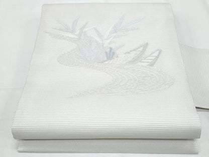 平和屋着物＊夏物　九寸名古屋帯　流水枝葉文　銀糸　正絹　逸品　CABI5881fb