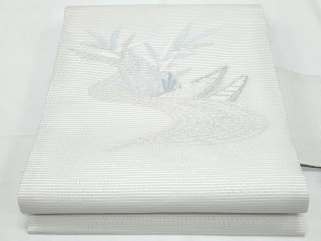 平和屋着物＊夏物　九寸名古屋帯　流水枝葉文　銀糸　正絹　逸品　CABI5881fb