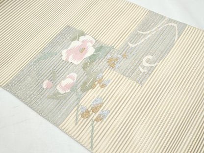 平和屋着物＊夏物　八寸名古屋帯　絽綴れ　枝花文　金銀糸　正絹　逸品　CABI5885fb