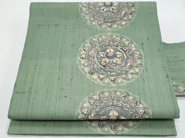 平和屋着物＊夏物　九寸名古屋帯　紬地　型染　絵皿文　正絹　逸品　CABI5908fb