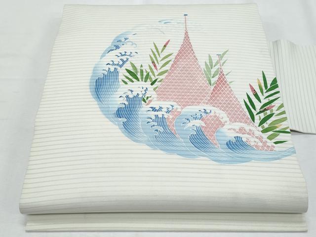 平和屋着物＊夏物　塩瀬　九寸名古屋帯　友禅　立波文　正絹　逸品　CABI5911fb