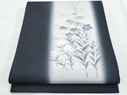 平和屋着物＊夏物　塩瀬　九寸開き名古屋帯　手描き　桔梗　正絹　逸品　CABI5912fb
