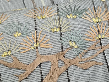 平和屋着物＊夏物　八寸名古屋帯　総刺繍　飛鶴枝松文　金銀糸　正絹　逸品　CABI5914fb