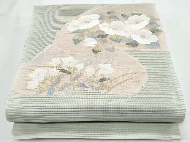 平和屋着物＊夏物　八寸名古屋帯　絽綴れ　枝椿　桔梗　金銀糸　正絹　逸品　CABI5925fb