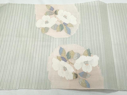 平和屋着物＊夏物　八寸名古屋帯　絽綴れ　枝椿　桔梗　金銀糸　正絹　逸品　CABI5925fb