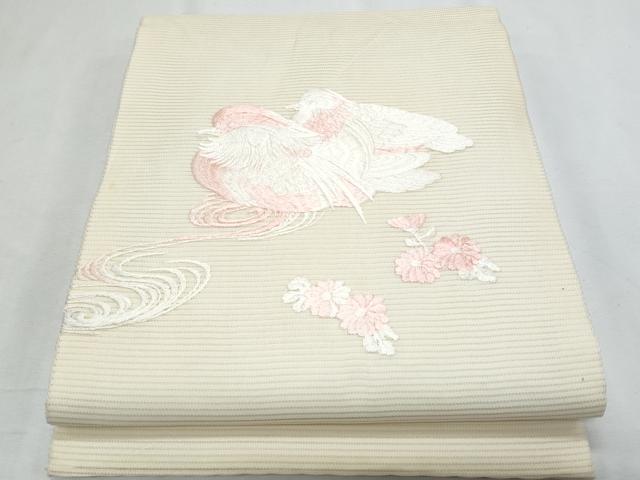 平和屋着物＊夏物　九寸開き名古屋帯　総刺繍　流水鴛鴦花文　正絹　逸品　CABI5928fb