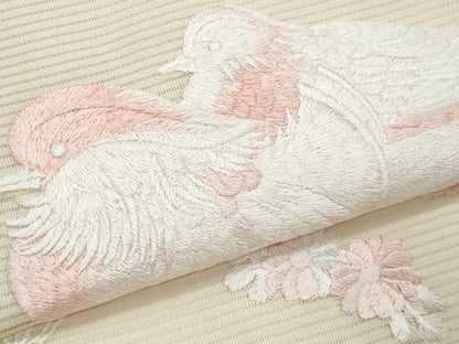 平和屋着物＊夏物　九寸開き名古屋帯　総刺繍　流水鴛鴦花文　正絹　逸品　CABI5928fb