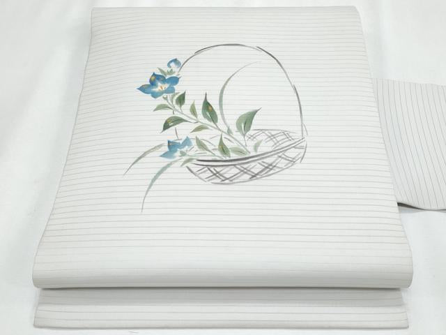 平和屋着物＊夏物　銀座　志ま亀　塩瀬　九寸名古屋帯　手描き　花籠文　金彩　たとう紙付き　正絹　逸品　CABI5952fb