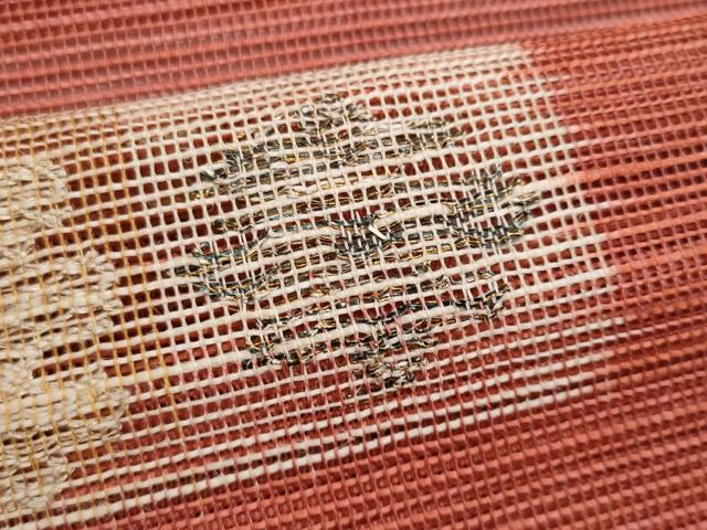 平和屋着物＊夏物　銀座　志ま亀　八寸名古屋帯　市松吉祥文様　金糸　たとう紙付き　正絹　逸品　未使用　CABI5953fb