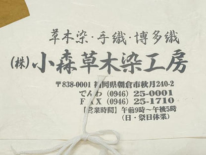 平和屋着物＊夏物　本場筑前博多織　草木染　手織工房　染匠：小森久　八寸名古屋帯　芝草文　たとう紙付き　正絹　逸品 未使用 CABI5955fb
