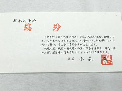 平和屋着物＊夏物　本場筑前博多織　草木染　手織工房　染匠：小森久　八寸名古屋帯　縞紗　証紙たとう紙付き　正絹　逸品　未使用　CABI5956fb